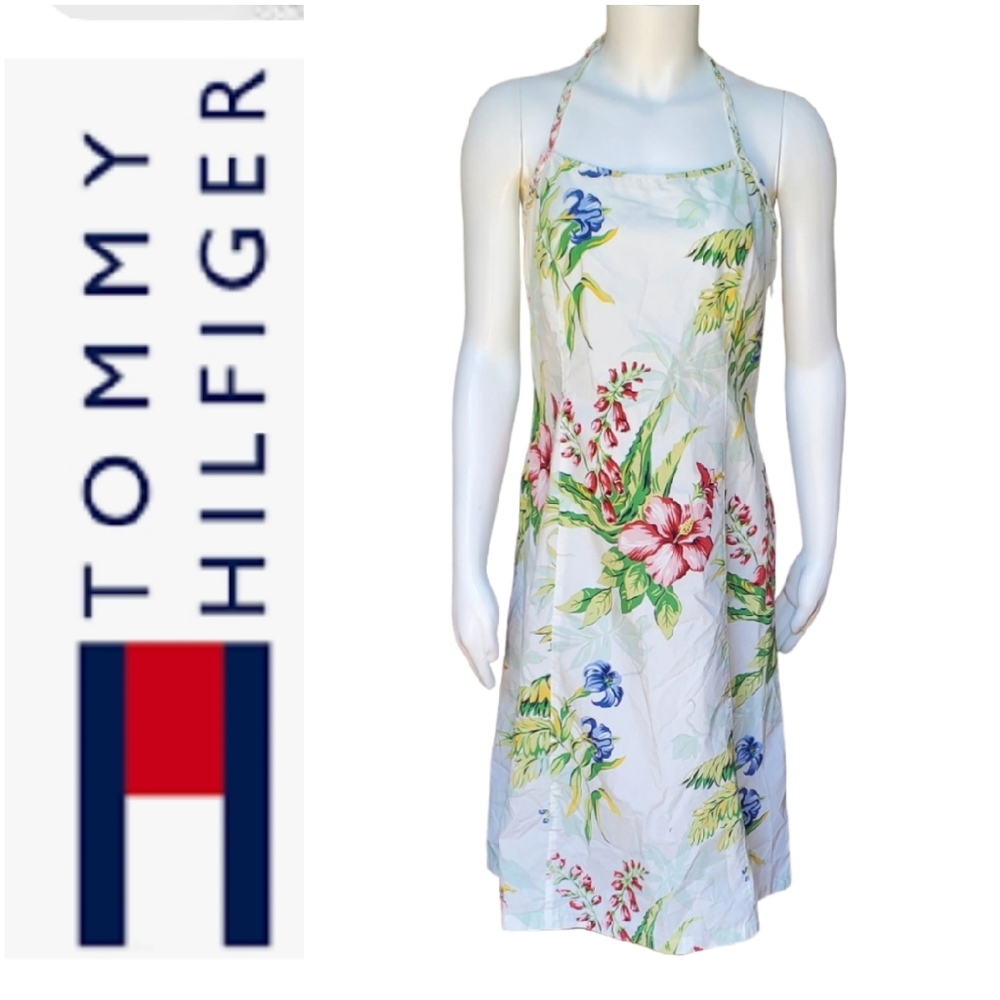 Tommy Hilfiger White Flower Open Back Summer Dress. Sz.10.